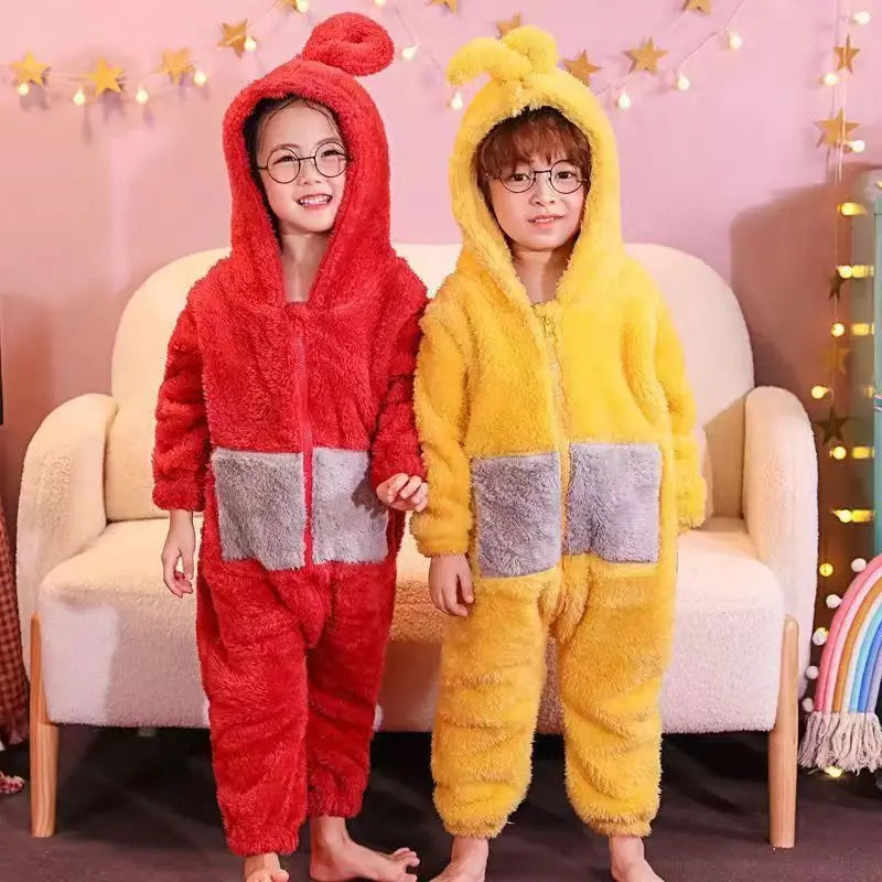 Winter Teletubbies Children'S Coral Velvet Cute One Piece Cartoon Loose And Comfortable With Thick Velvet For Parent Child Wear - Seprincess