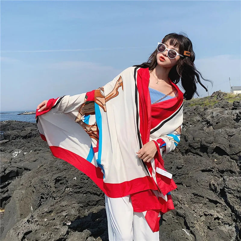 140x180cm Celebrity With The Same Cover-Ups Women Large Beach Dress Bikini Bathing Swimwear Sunburn Protection Sarong Wrap Scarf - Seprincess