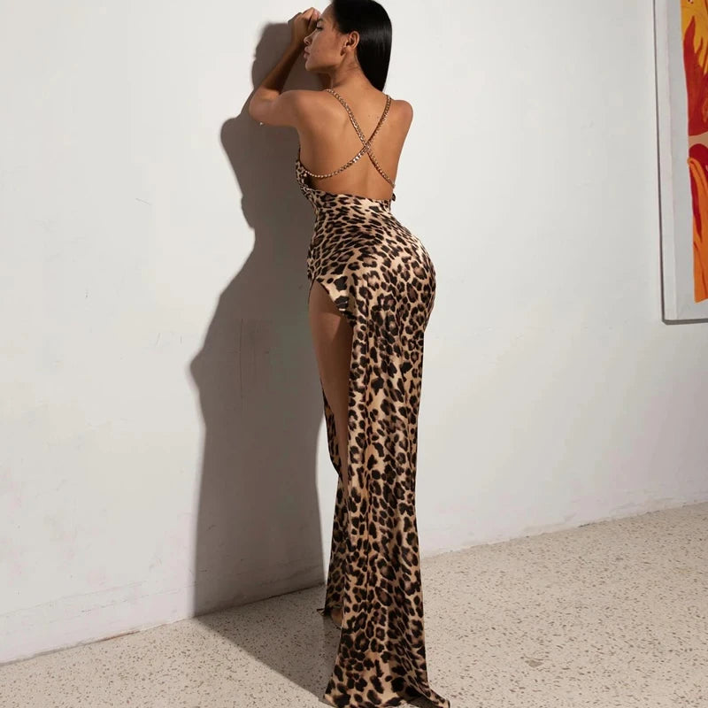 Hawthaw Women Sexy Party Club Evening Streetwear Bodycon Leopard Long Dress 2024 Summer Clothes Wholesale Items For Business - Seprincess