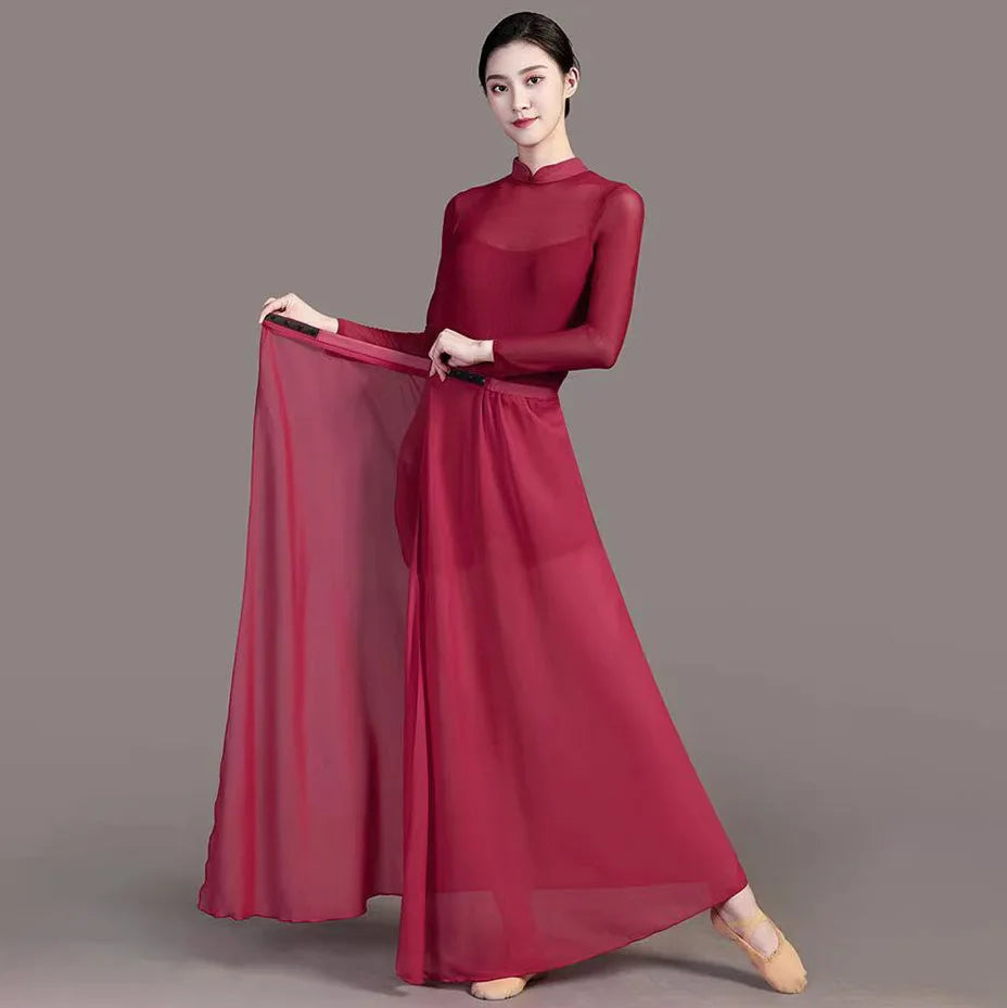 Stage Performance Dress Female Chinese Red Qipao Folk Dance Improved Cheongsam Stand Collar Slim Vestidos Side Split Dresses - Seprincess