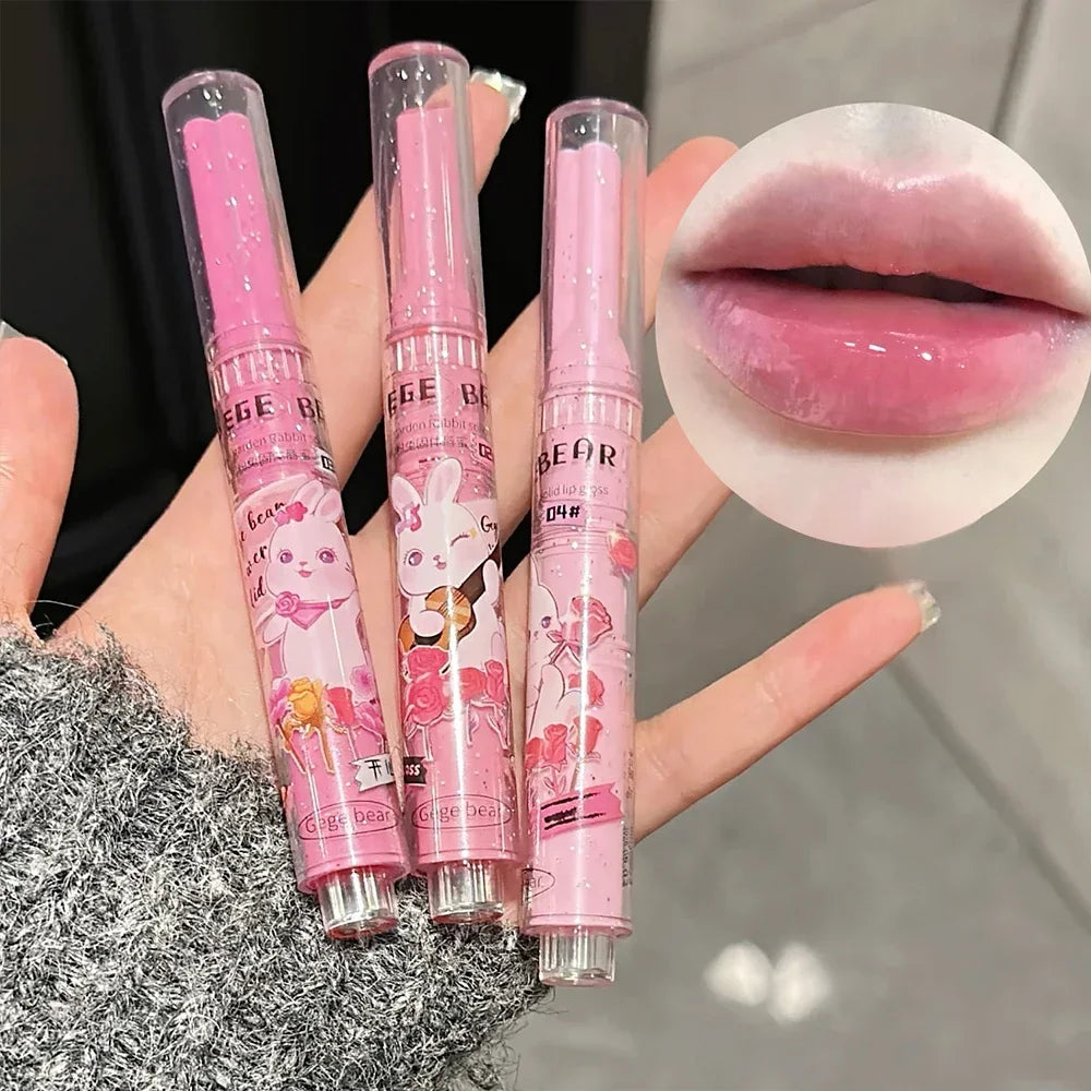 3PCS Heart-Shaped Jelly Lipstick Pen Mirror Water Glitter Lip Glaze Waterproof Moisturising Lipstick Transparent Korean Makeup - Seprincess