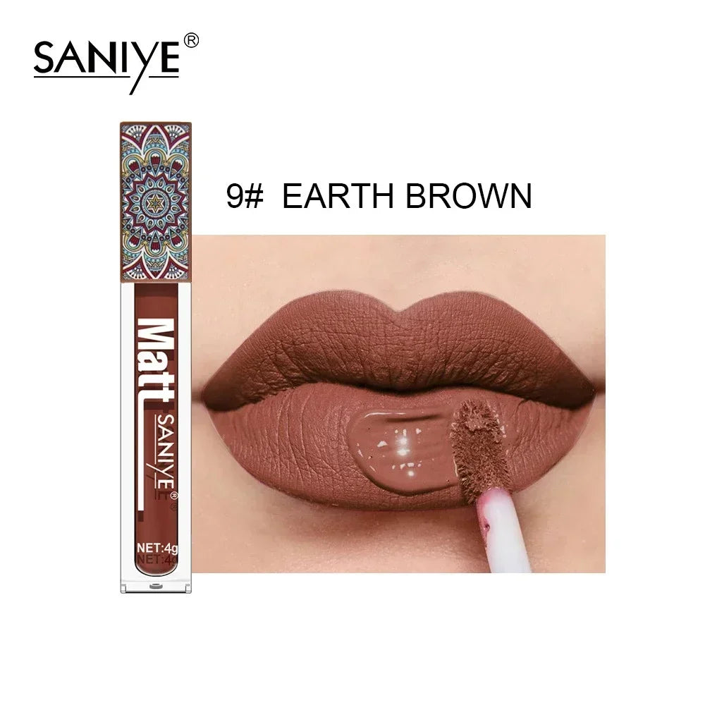 1PCS Waterproof Matte Nude Lip Gloss Brown Nude Pigment Dark Red Long Lasting Velvet Liquid Lipstick Women Makeup Lip Glaze