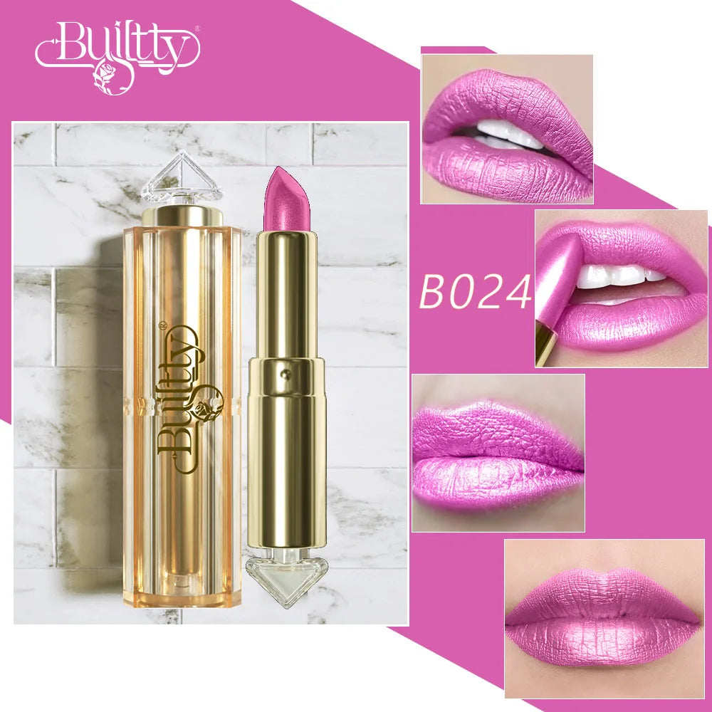 BUILTTY Korean Glitter Pearl Dropshiping Lipstick Matte Nude Color Long Lasting Waterproof Wholesale Price Red Pink Purple - Seprincess