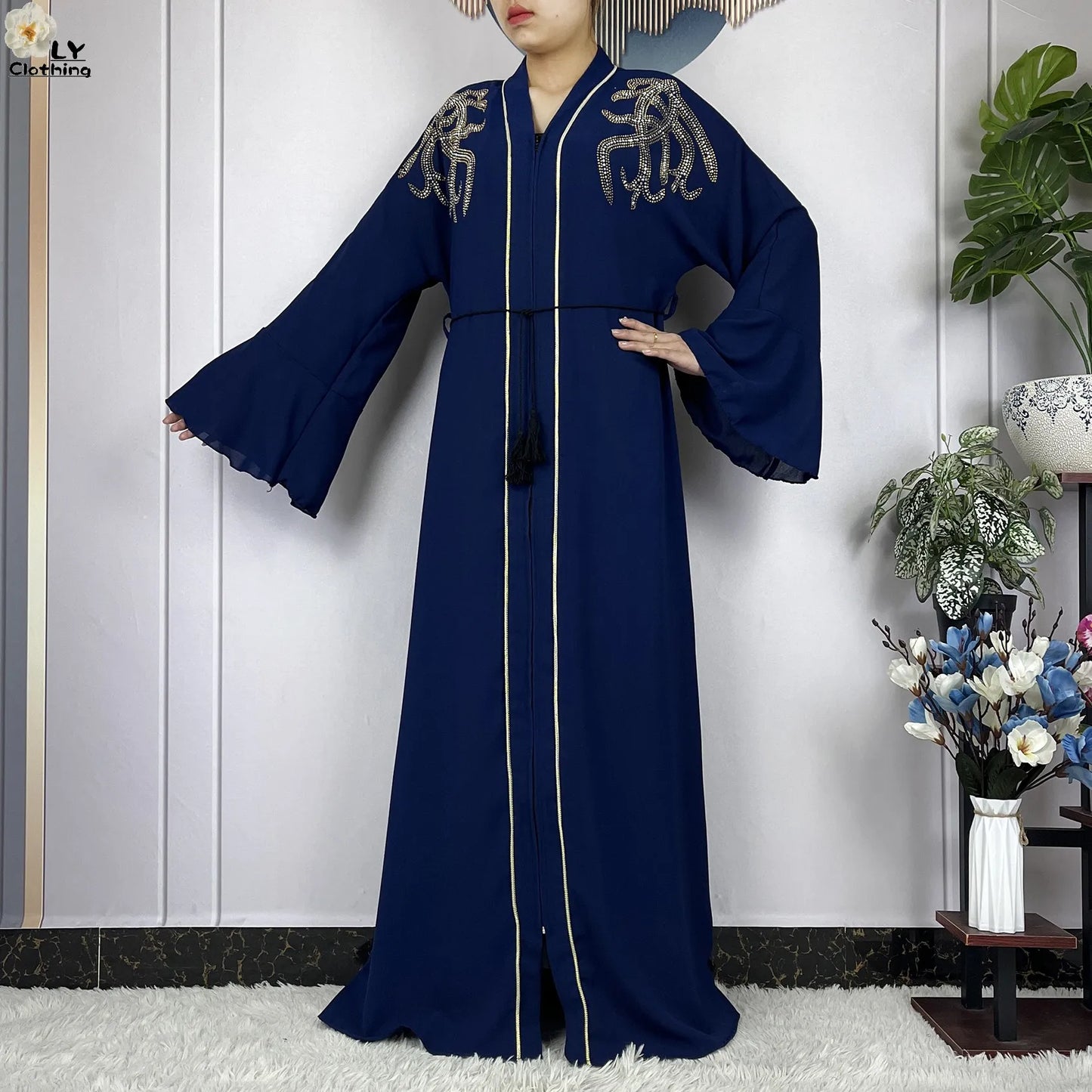 2024 For Women Elegant Dresses Dubai Party Outfits Long Sleeved Chiffon Dashiki Muslim Women Robe Open African Abaya Clothing