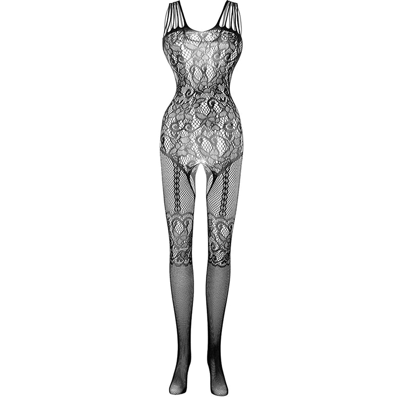 See Through Erotic Open Crotch Lingerie Women Mesh Hollow Bra Set Sexy Bodysuit Lace Rose Print Bodystockings Porn Underwear Set