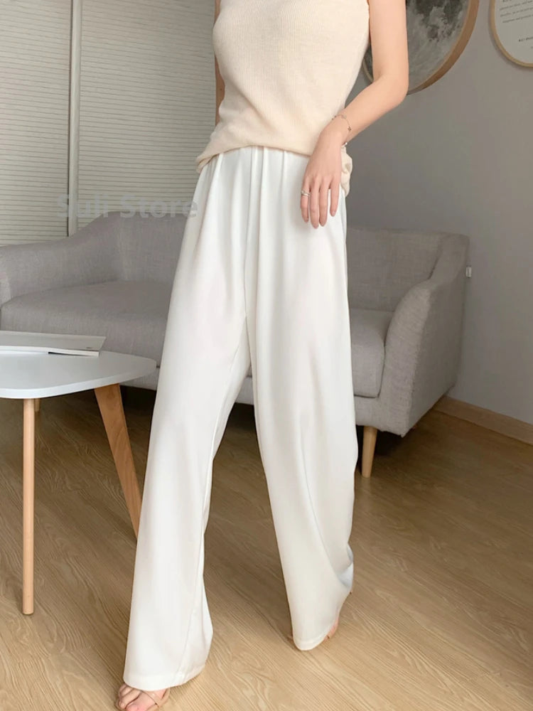 Acetate Satin Wide-Leg Pants for Women 2022 Summer New High Waist Drooping Mop Trousers Baggy Straight Trousers Tide