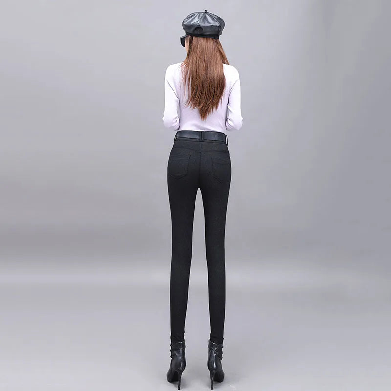 Rhinestone Black Denim Pencil Pants Women's Jeans Autumn New European Elastic Slim Fit High Waisted Strech Jean Pants for Women