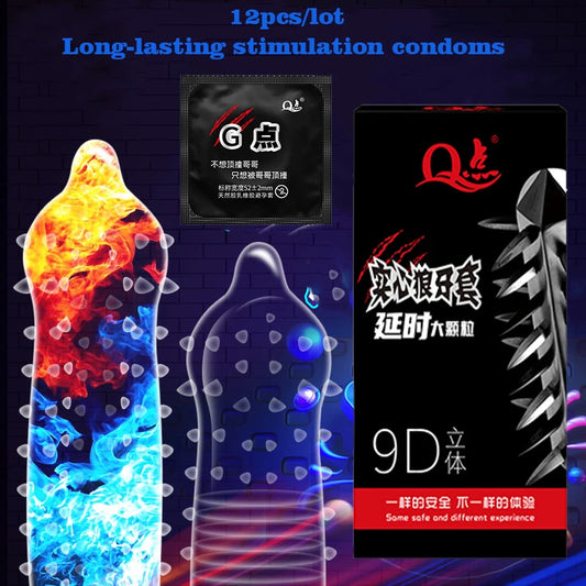 10/12pcs Wolf Tooth Super Dotted Large Spike Condom Natural Latex Rubber Condoms For Men 18+ Sex Toys Contraception Penis Sleeve - Seprincess