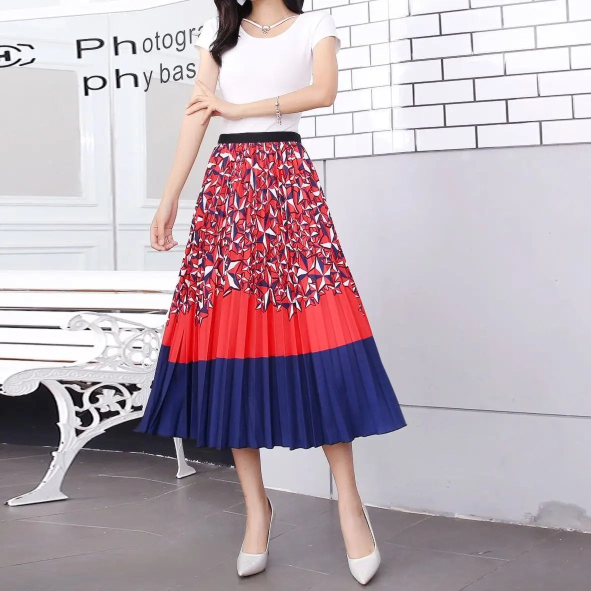 Pleated Skirt Women Summer 2022 New  Print Cartoon Pattern  Elastic Women Skirt Big Swing Party Holiday High Waist Skirts - Seprincess