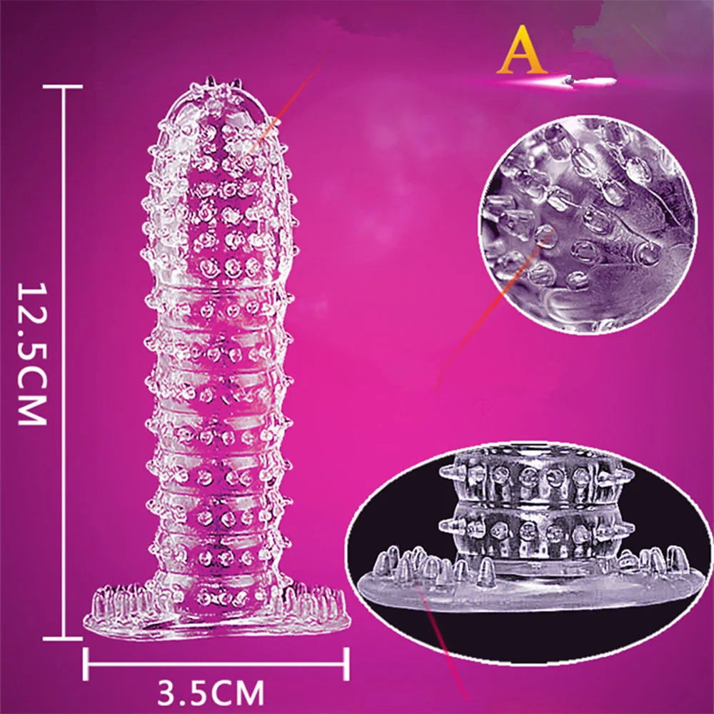 1PCS Reusable Condoms For Men Delay Ejaculation Spike Dotted Penis Sleeve Adult Sex Toys Condom Cock Extender Dildo Cover Sleeve - Seprincess