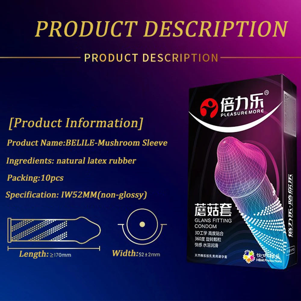 10pcs Erotic Penis Sleeve 3D Dotted Condoms Enlargement Large Particles Mushroom Condom High Sensitive Sex Toys for Men Condones - Seprincess