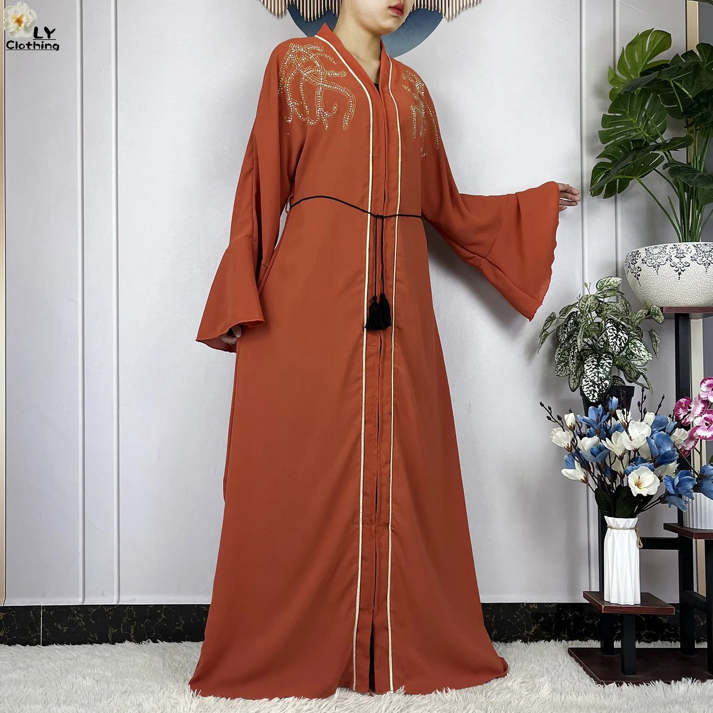 2024 For Women Elegant Dresses Dubai Party Outfits Long Sleeved Chiffon Dashiki Muslim Women Robe Open African Abaya Clothing