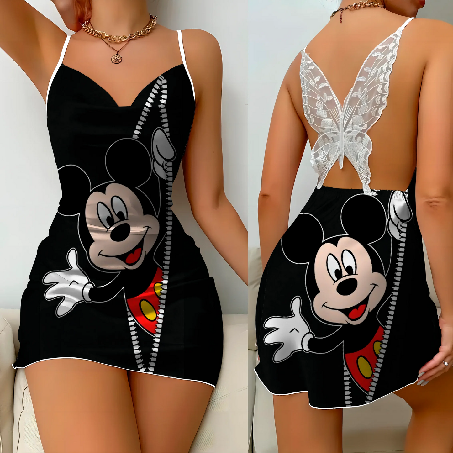 Mini Dress Pajama Skirt Bow Knot Party Dresses Satin Surface Minnie Mouse Disney Mickey Womens Fashion Summer 2024 Elegant Women - Seprincess