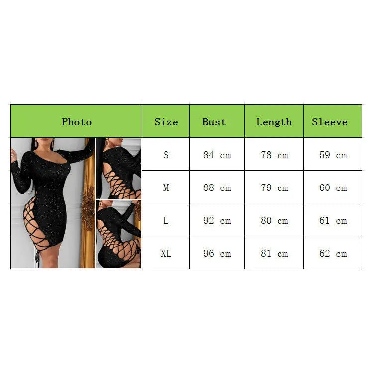 Women Dress Gown Black Long Sleeve Sexy Sexy Lady Bodycon Hollow Short Dresses Party Night Club Summer Vestido - Seprincess