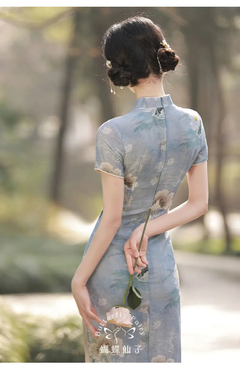 Simple Elegant Slim Qipao Women Vintage Floral Style Cheongsam Traditional Short Sleeve Young Girl Chinese Dress Modern New - Seprincess