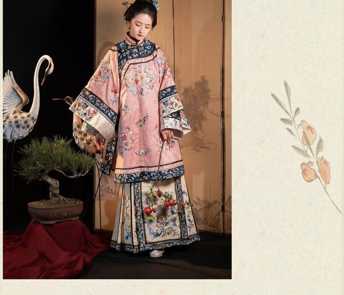 Retro Chinese Hanfu Dress Luxury Women Qing Dynasty Flower Printing Stage Costumesclothes Traditional Cheongsam Qipao Cospaly - Seprincess