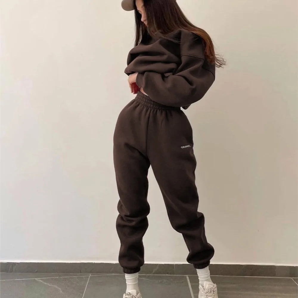 Autumn And Winter New Casual Sports Women's Suit Fashion Solid Color Simple Warm Pants Hoodie Female 2 Piece Set 2024 - Seprincess