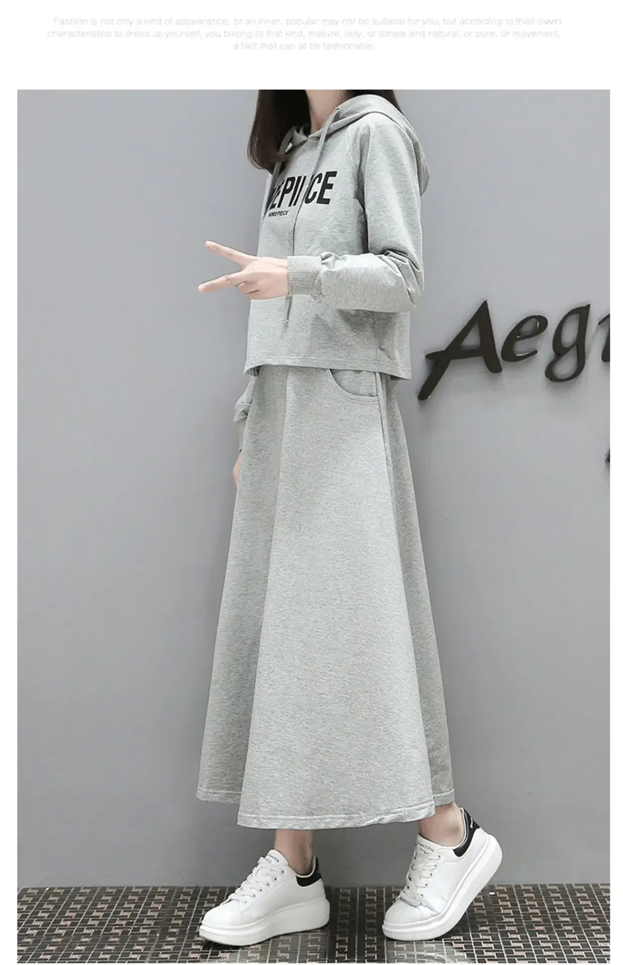 Women's Spring Autumn 2023 New Style Slimming Sweatshirt Dress Two-piece Suit Age-reducing Belly-covering Clothing - Seprincess