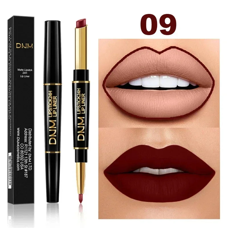 Double Ended Matte Lipstick Women Lip Liner 2 In 1 Makeup Matte Lipstick Durable Waterproof Nude Red Lipstick Lips Cosmetics - Seprincess