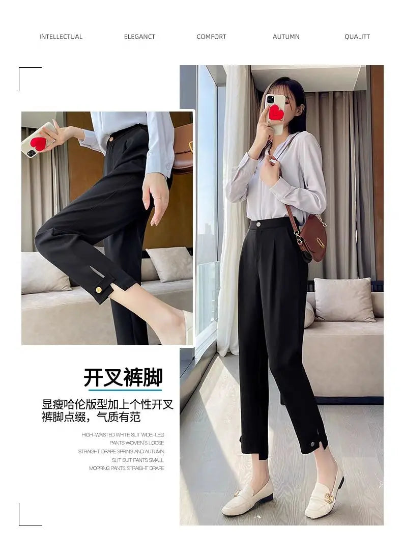 New Black Suit Pants For Women 2023 Spring/summer Straight Barrel Irregular High Waist Casual Cropped Wide Leg Pants