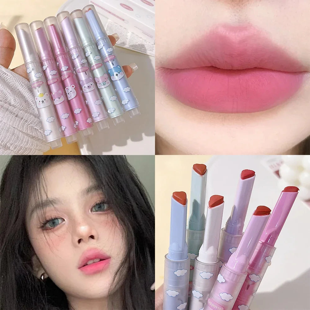 6 Color Sexy Velvet Matte Lipstick Pen Color Rendering Lasting Non-stick Cup Heart-shaped Solid Lip Gloss Korean Makeup Cosmetic - Seprincess