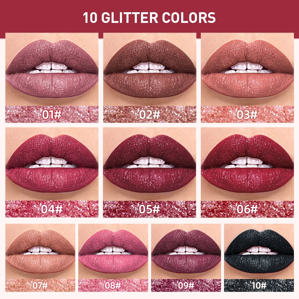 QIBEST Shimmer Lip Gloss Diamond Glitter Lip Tint Waterproof Long Lasting Matte Liquid Lipstick Red Purple Lipgloss Women Makeup - Seprincess