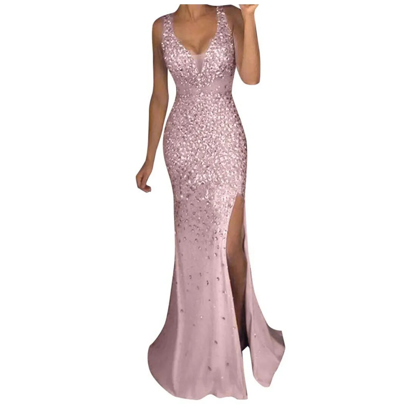 Women Sexy Mesh Sequins Party Long Dress 2023 Elegant Backless Bocycon High Slit Dress Summer Fashion Sexy Evening Prom Dress - Seprincess