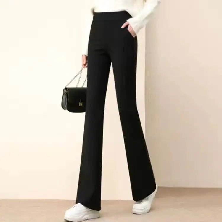 Women's Autumn Fashion Office Lady Simplicity Black Trousers Women Clothing Casual All-match Temperament High Waist Flare Pants