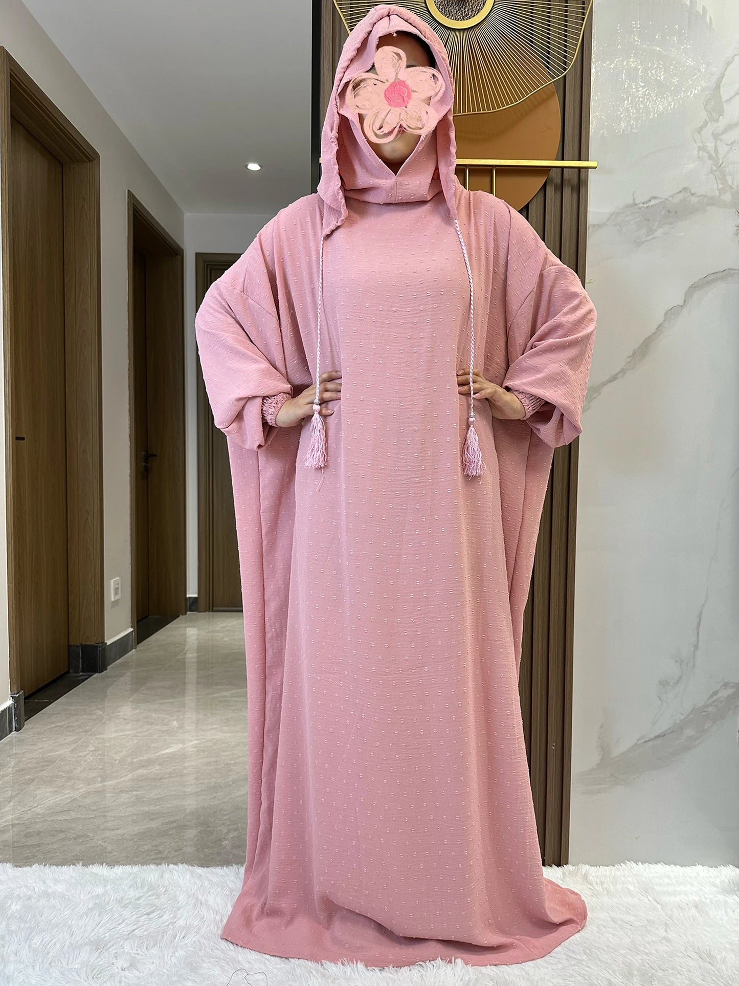 New Ramadan Muslim Two Hats Abaya Dubai Turkey Islam Prayer Clothes Solid Cotton Fabric Dresses Islam Women Dress Kaftan