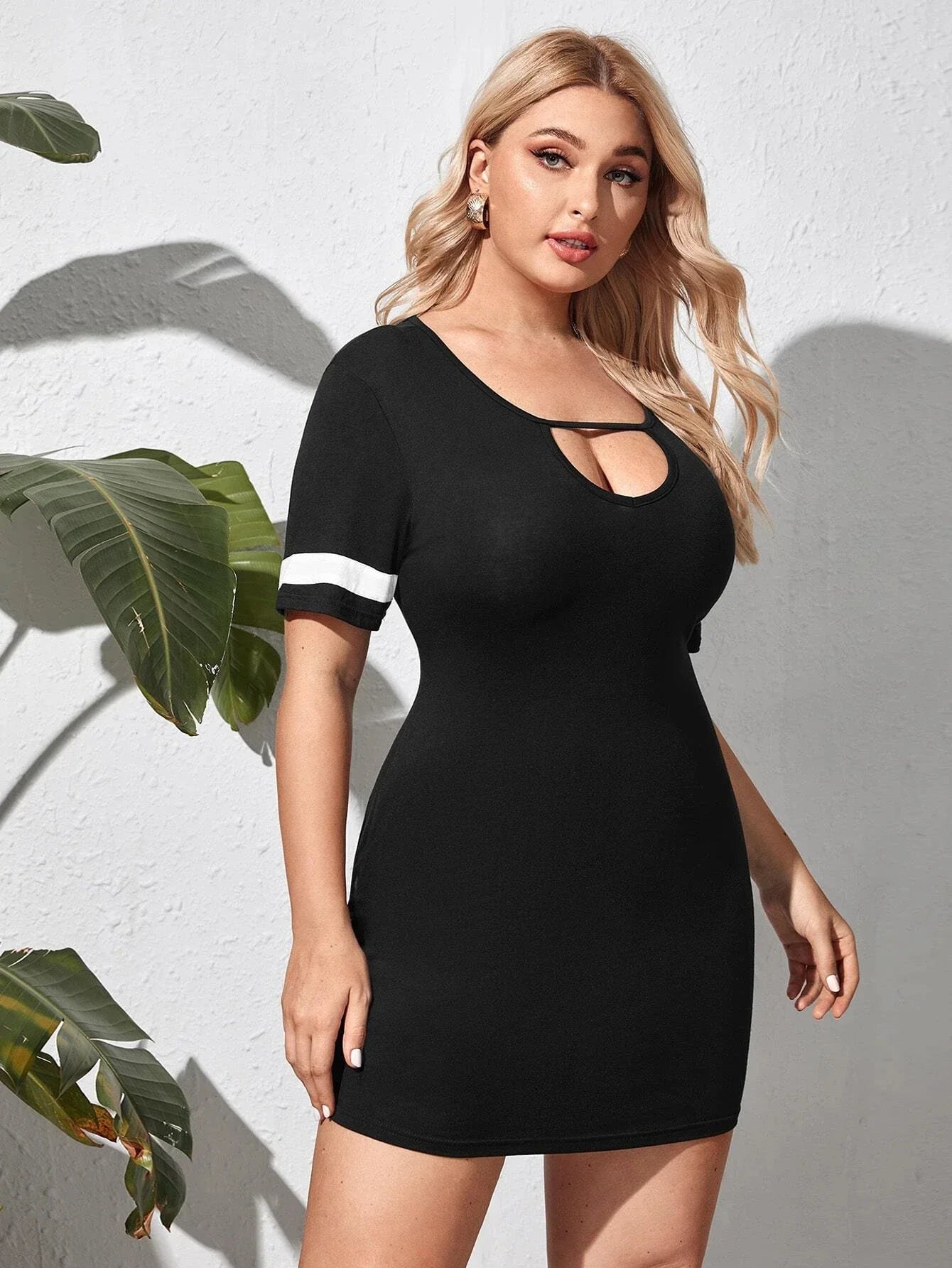 Plus Size Sexy Cut Out Front Summer Bodycon Dress Women Short Sleeve Sheath Club Dress Female Large Size Mini Dress 6XL 7XL 8XL - Seprincess