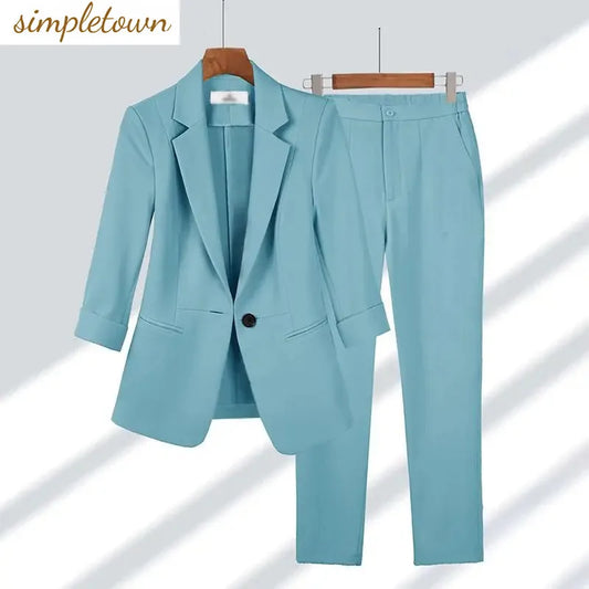 2023 Summer New Thin Jacket Blazer Casual Wide Leg Pants Two Piece Elegant Women's Pants Set Office Outfits Business Clothing - Seprincess