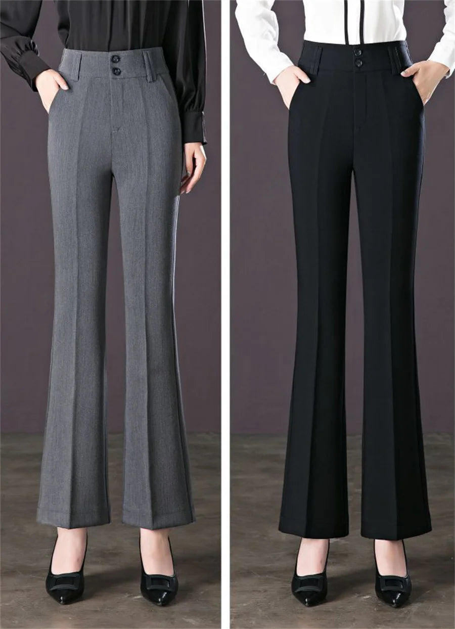 High Waist Ol Flare Suits Pants Korea Casual Strecth Office Ankle-length Pantalones Slim Women Elegant Broek Boot Cut Spodnie