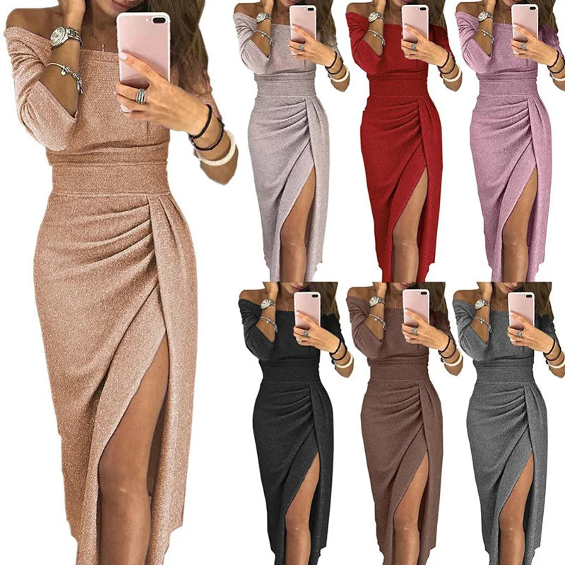 Spring Summer Women Clothes 2022 Elegant Long Dress Sexy Club Dress Evening Party Women Dresses Off Shoulder High Waist Vestido - Seprincess