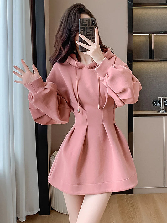 Spring Fall Hoodie Dress Women Long Sleeve Cute Hooded Mini Dress Slim Streetwear Dress Vestidos - Seprincess