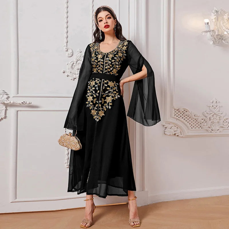 Dubai Embroidered Abayas for Women Muslim Evening Dress Turkey Kaftan Saudi Arabic Robe Caftan Marocain Femme Jalabiya Djellaba - Seprincess