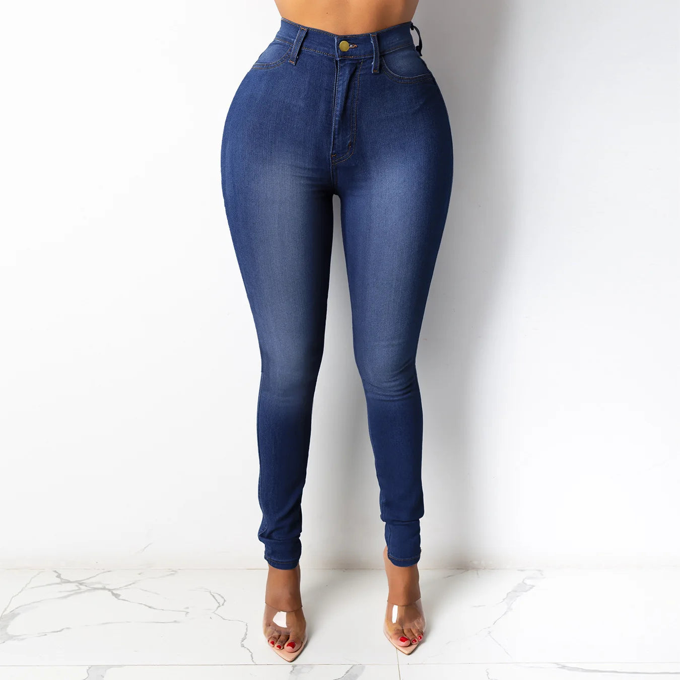 High Waist Denim Long Jean Casual Vintage Solid Skinny Youthful Women Office Lady Trouser Pencil Pants Fashion Trend Clothes New