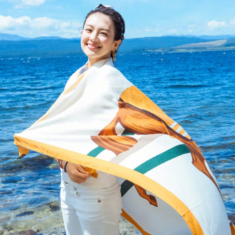 140x180cm Celebrity With The Same Cover-Ups Women Large Beach Dress Bikini Bathing Swimwear Sunburn Protection Sarong Wrap Scarf