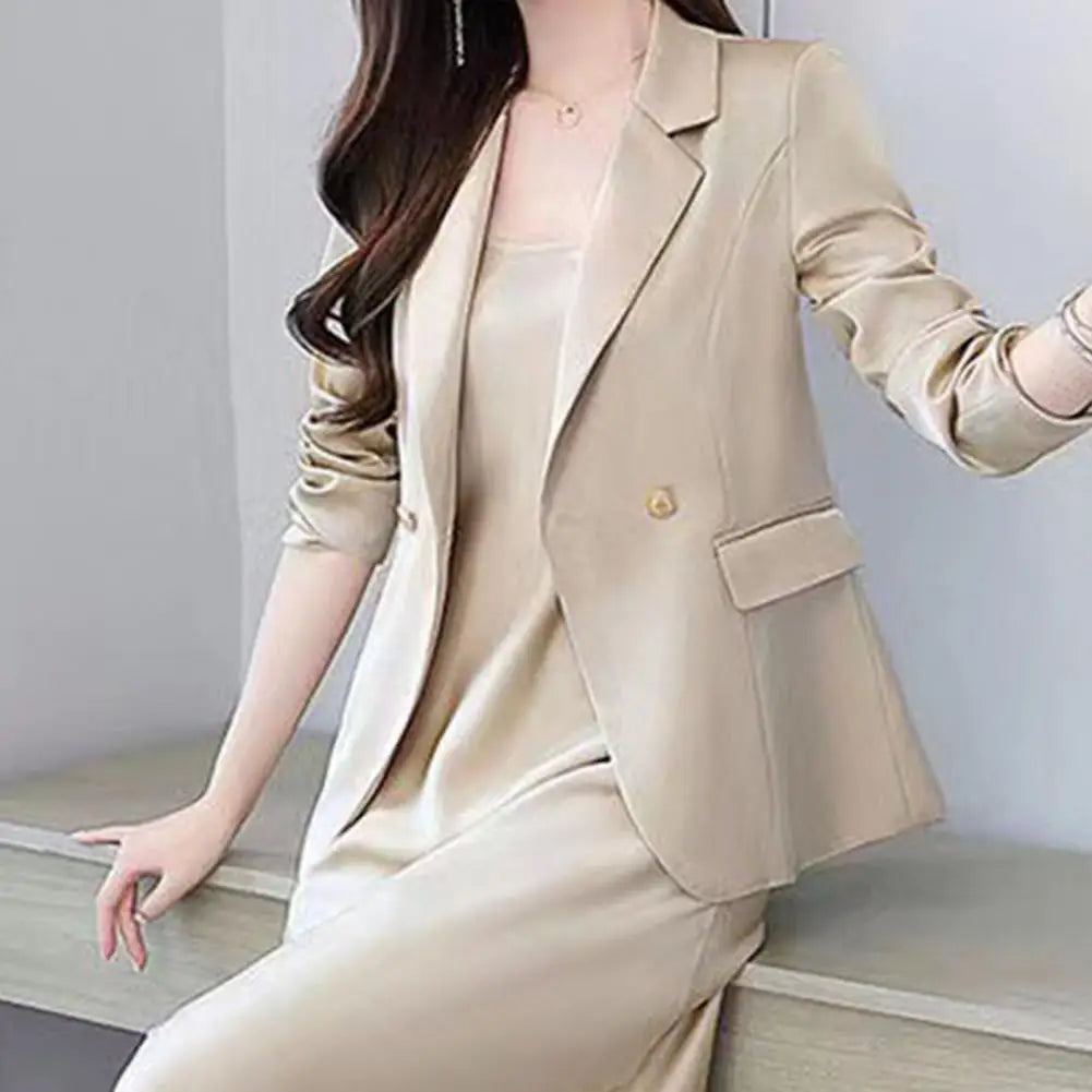 2Pcs Women Outfit Commute Trendy Office Lady Dress Coat Set Elegant Sling Style Coat Long Dress Suit Lady Business Skirt Suit - Seprincess