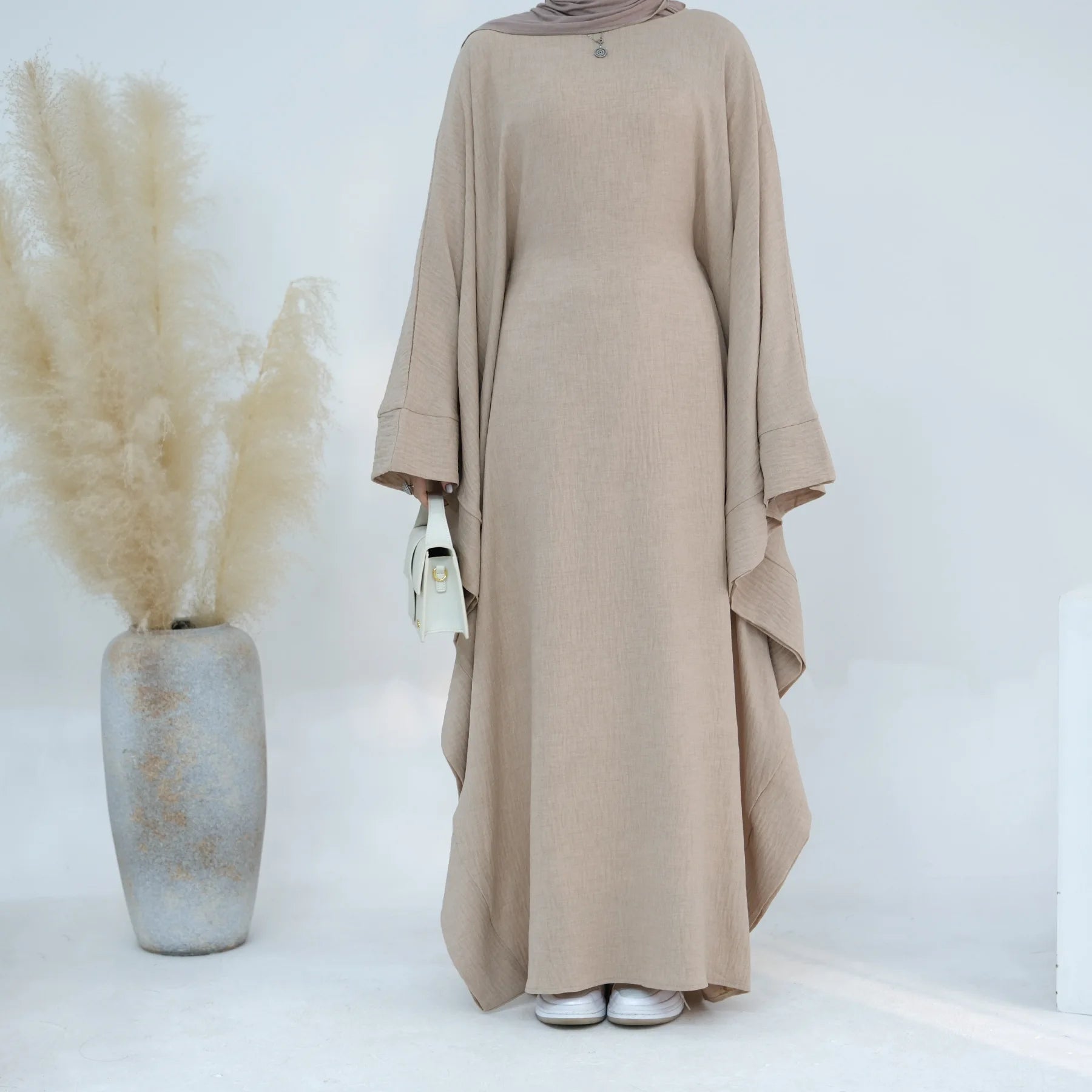 Linen Butterfly Batwing Abaya for Women, Ramadan, Eid Khimar, Dubai, Luxury, Turkey, Islam, Muslim, Kaftan, Modest Dress - Seprincess