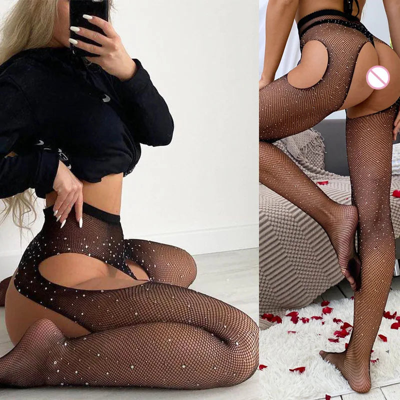 Hot Sexy Open Crotch Pantyhose Women Sexy Lingerie Black Stockings Crossover Pantyhose Erotic Fishnet Tights Sex Accessories New