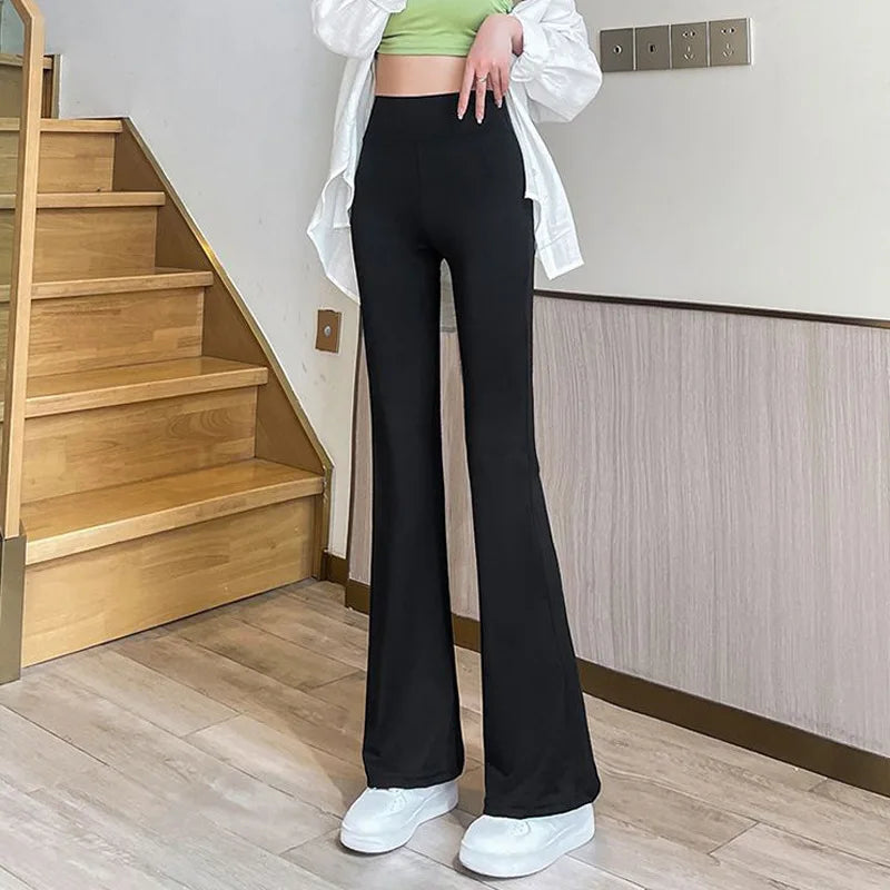 High Waist Slim Flared Pants Solid Sexy Leggings High Elastic Skinny Hip Liftting Pants Outdoor Trainning Fashion Yoga Tights