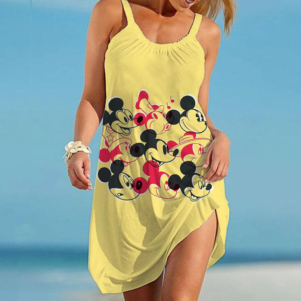 Boho Minnie Mouse Women's Dress Summer Beach Disney Mickey Cartoon Elegant Dresses For Women Fashion Print Sexy Loose Backless - Seprincess