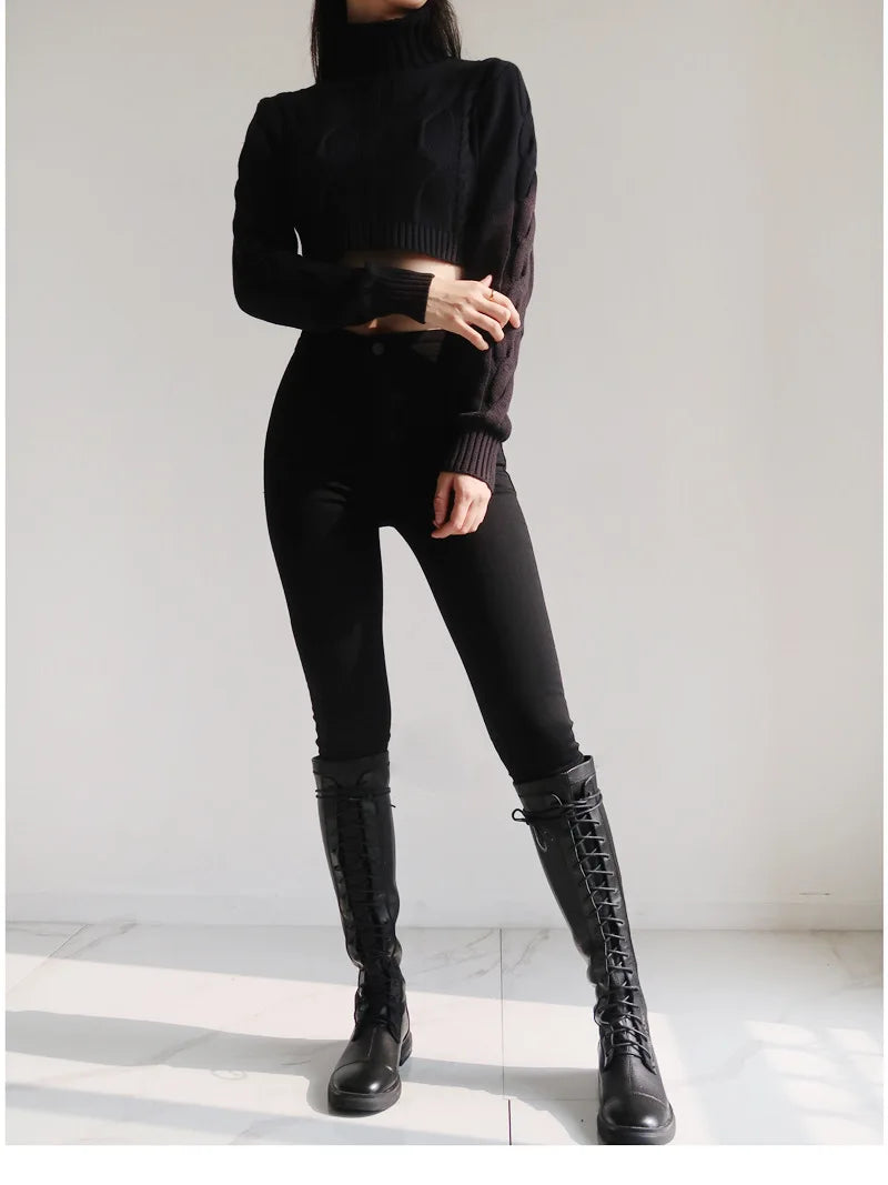 Spring Autumn New High-waisted Slimming Stretch Jeans Women's Petite Black Slim Fit Tightening Leggings Fashionable Casual Wear