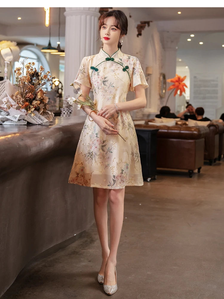 New Style Summer Improved Chiffon Cheongsam Women' Elegant Chinese Traditional Short Sleeve Qipao Dress Modern - Seprincess