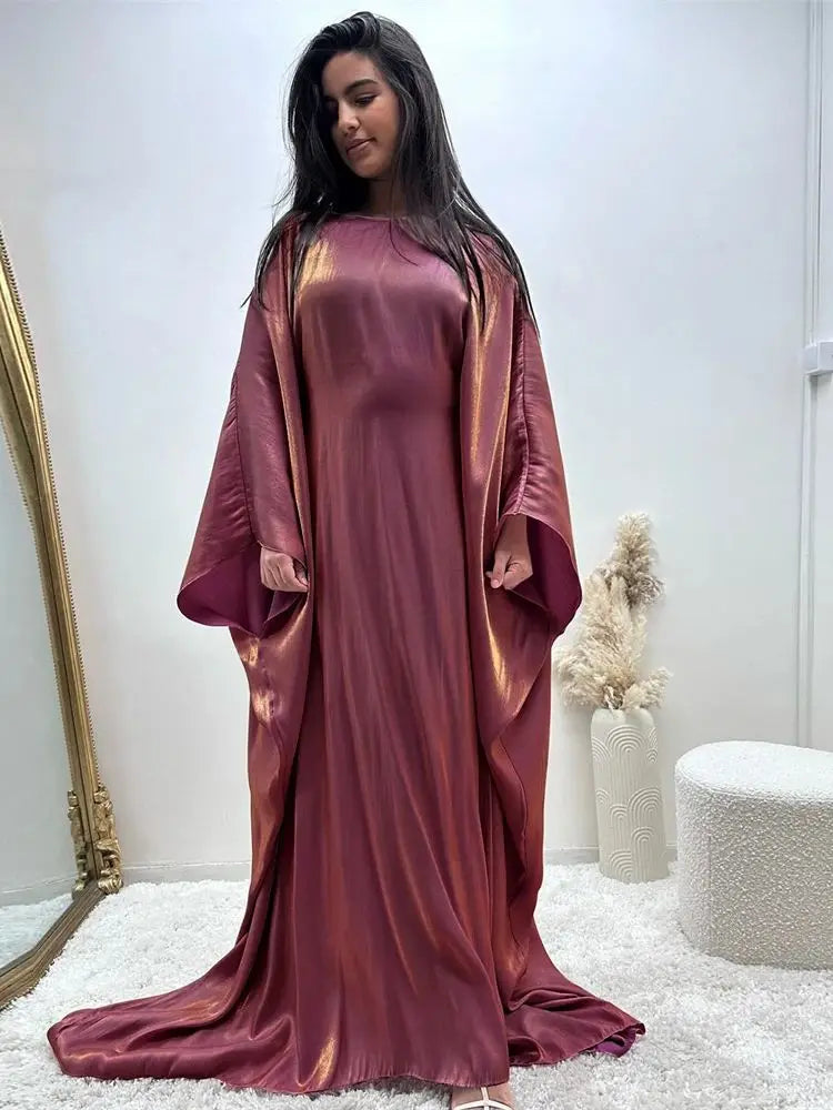 Ramadan Eid Satin Batwing Butterfly Abaya Dubai Luxury 2024 Muslim Maxi Kaftan Dress Abayas For Women Kebaya Robe Femme Vestidos - Seprincess