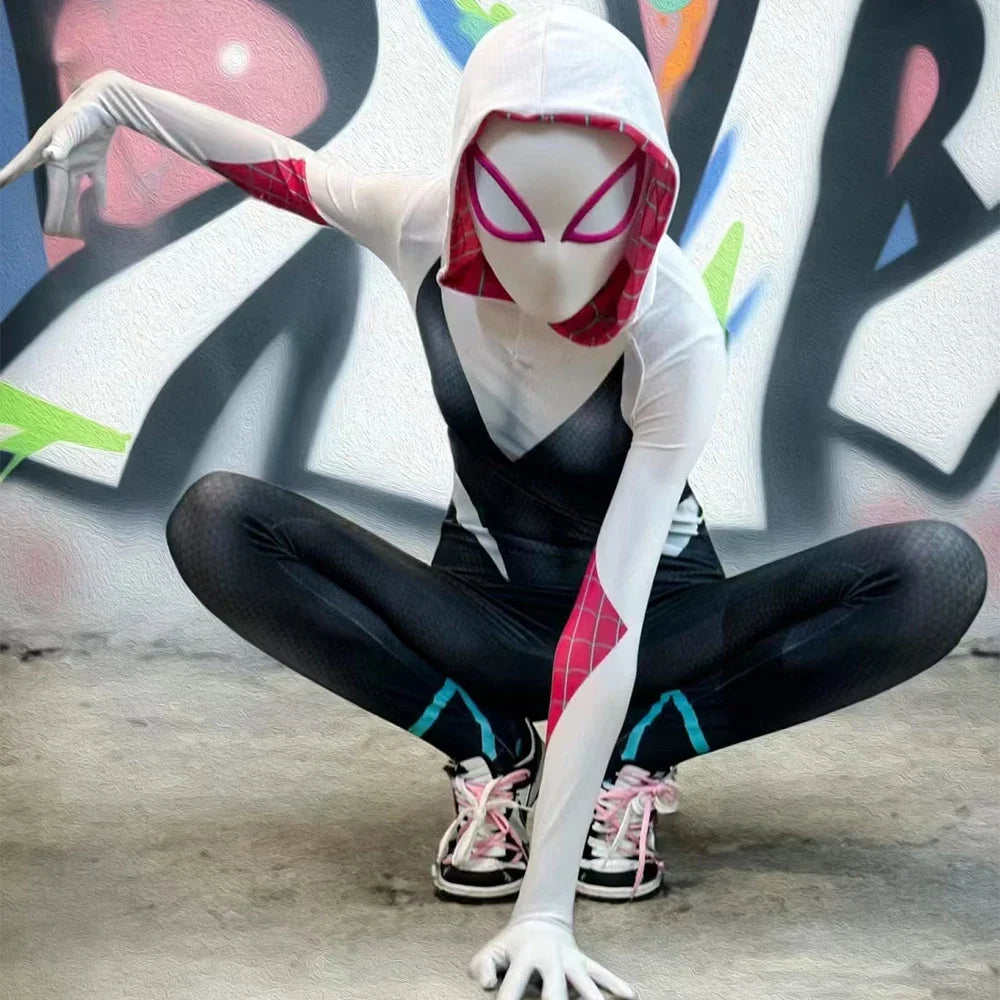 Superhero SpiderMan Into The Spider-Verse Cosplay Costume Gwen Miles Spider Man Suit Bodysuit Lovers Adult Couple Party Dress Up - Seprincess