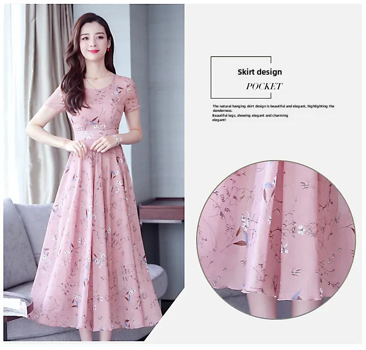 Elegant Long Dress Slimming Medium-length Slim Fit Women's Summer Fashion 2023 New Style Flower Print Outerwear - Seprincess