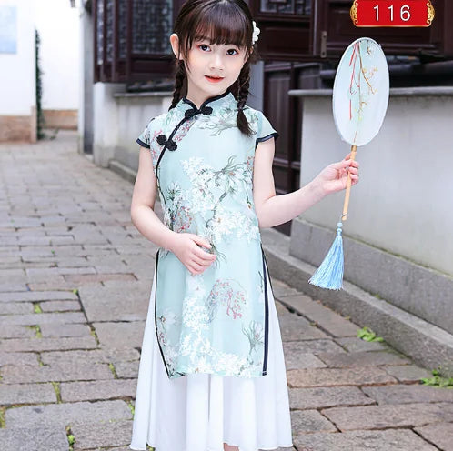 1pcs/lot chinese style children Girl Traditional Cheongsam Hanfu Dress Kids Princess Costume