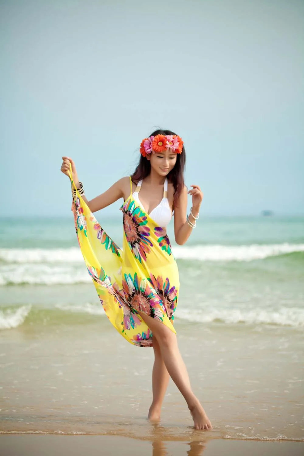 2023 Printed Cover-ups Sexy Beach Dress Women Halter Sling Chiffon Beach Towel Bikini Wrap Pareo Skirts Open-Back Swimwear - Seprincess