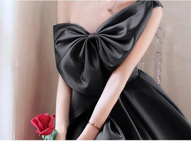 Elegant Temperament Prom Vestidos Bow Draped One-shoulder Strapless Cross Lace Up Graduation Dress Trendy Party Evening Dresses - Seprincess